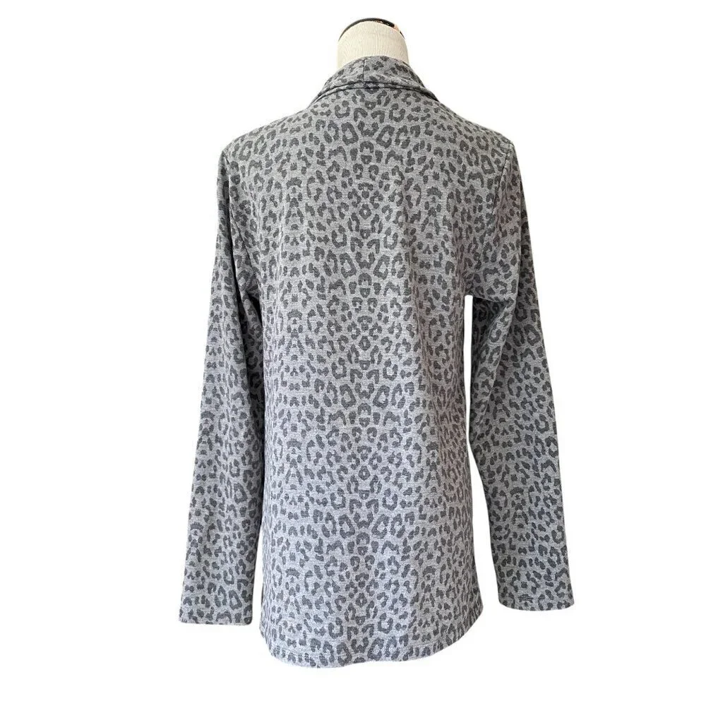 B Collection by Bobeau Womens Amie Gray Animal Print Cardigan Top Jacket Medium